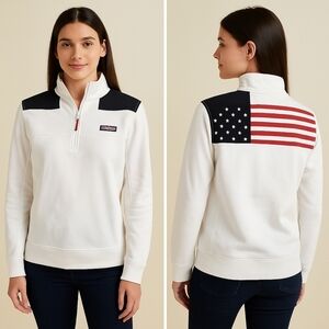 Vineyard Vines Women's White American Flag Quarter-Zip Pullover – Size Small